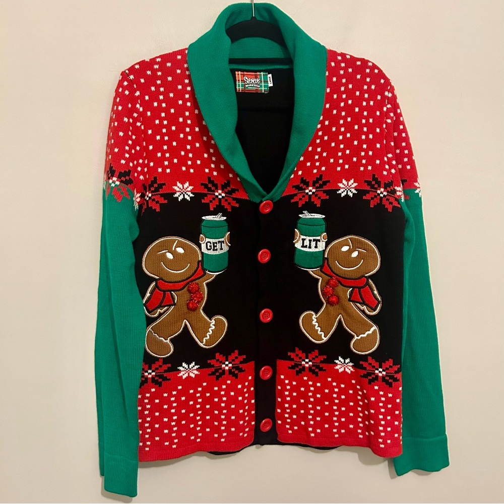 Spencer Workshop Ugly Christmas Sweater Gingerbread Cardigan Get Lit L Large